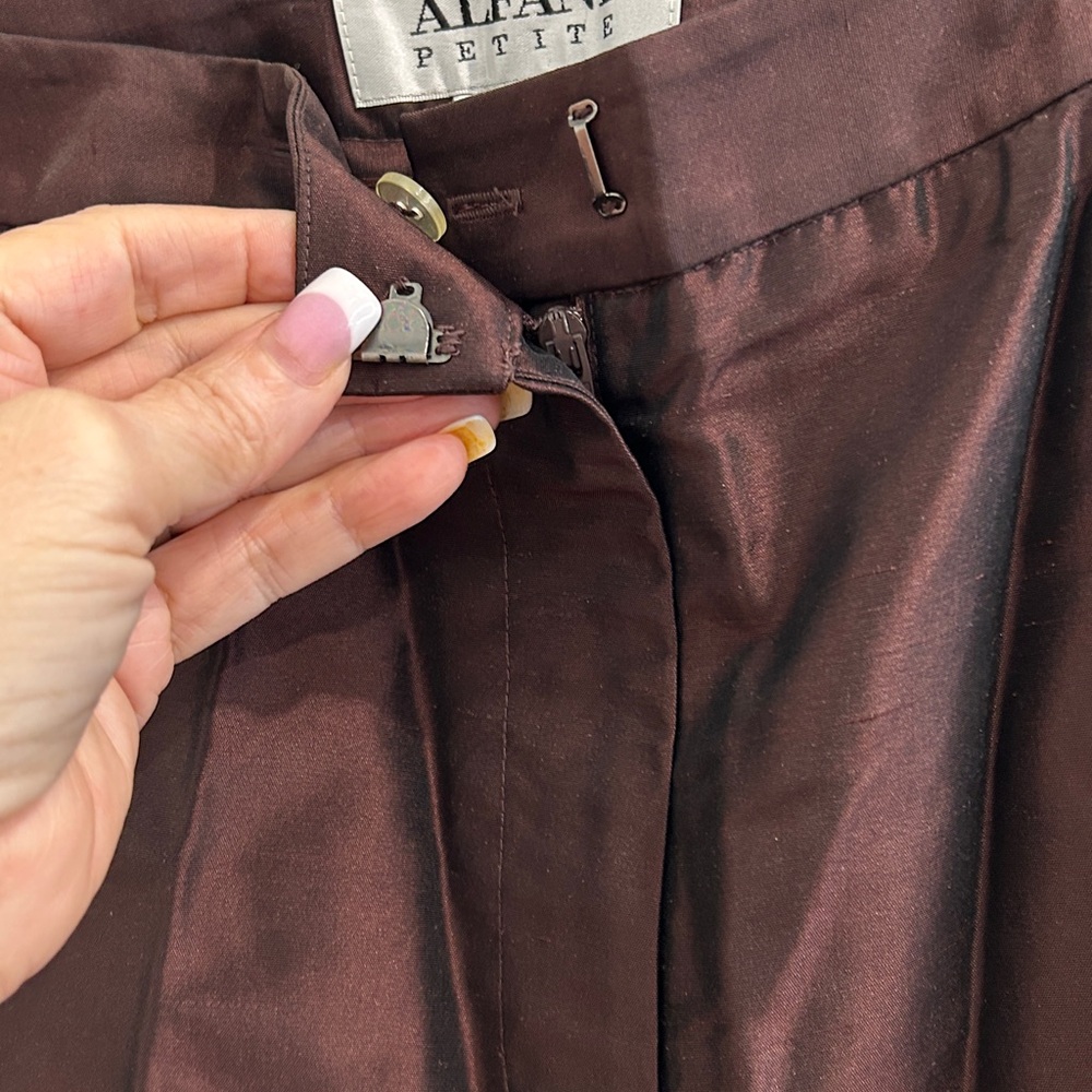 ALFANI Maroon Metallic 100% Silk Classic Pants & Blazer Suit |Top 10P pants 8P - Picture 11 of 12